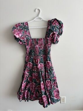 Pink Floral Puff-Sleeve Smocked Midi Dress